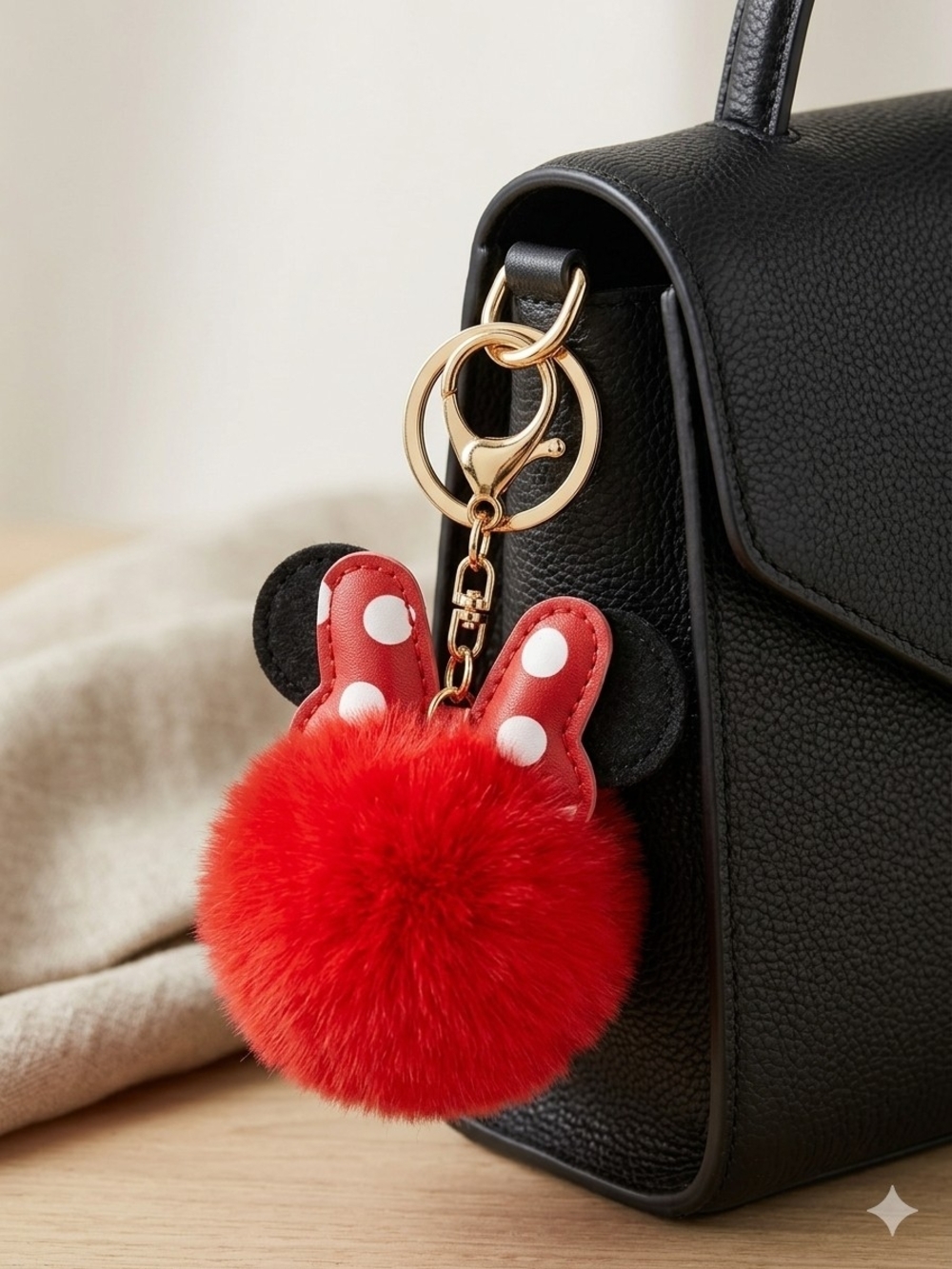 NWT Minnie Mouse Red Pom Pom Keychain Bag Charm